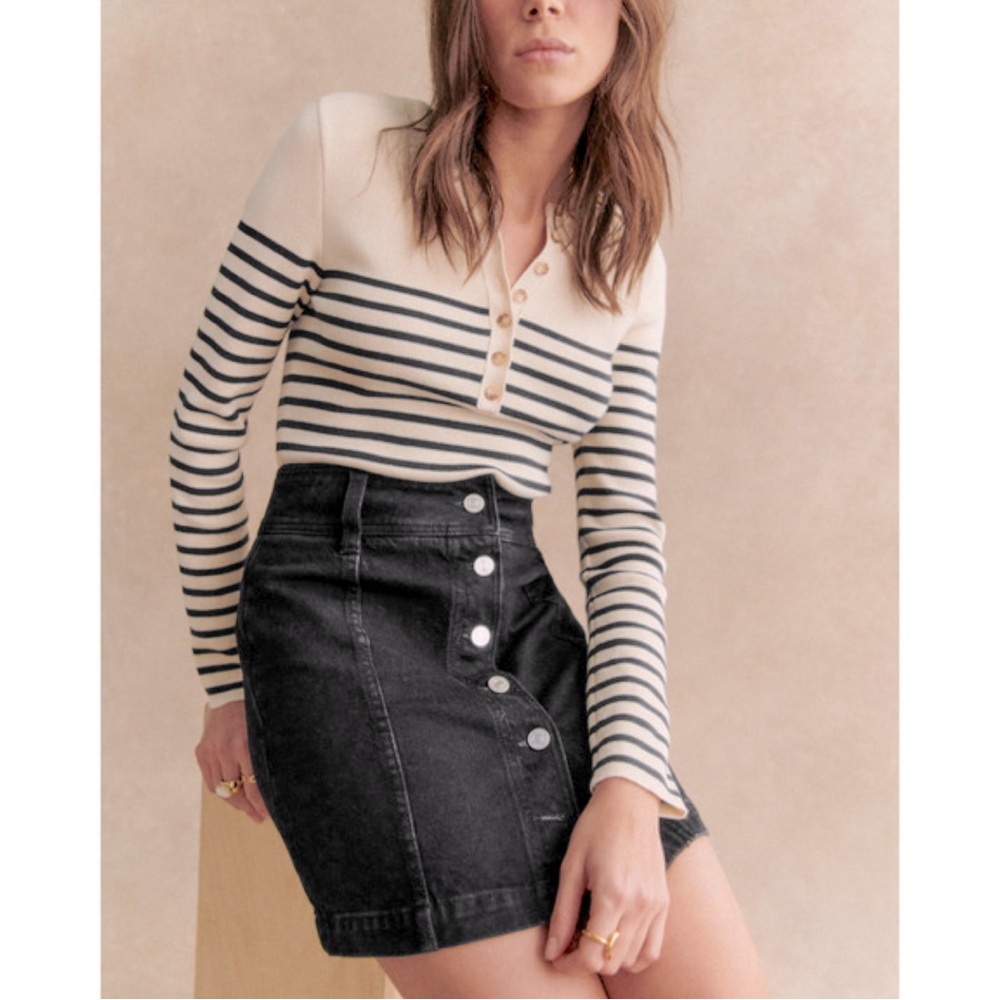 Sezane Savine Black Denim Skirt